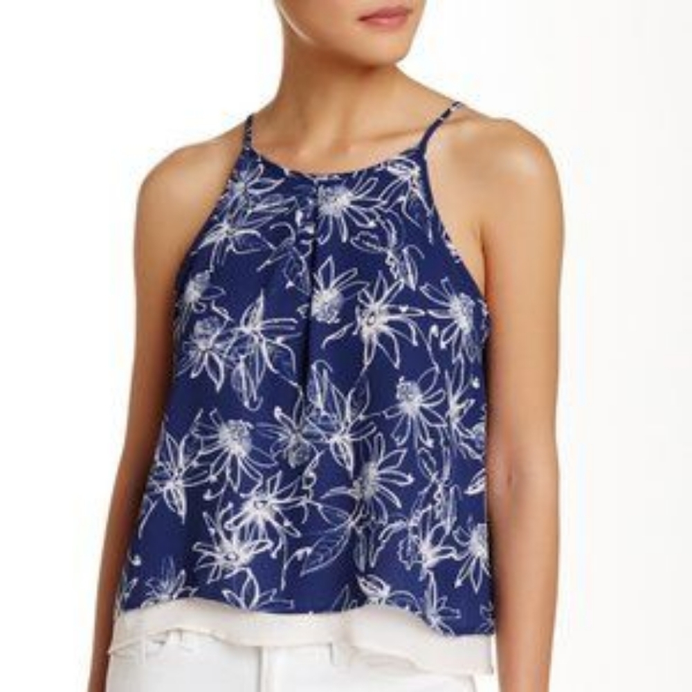 Lush, L, Blue Floral shirt